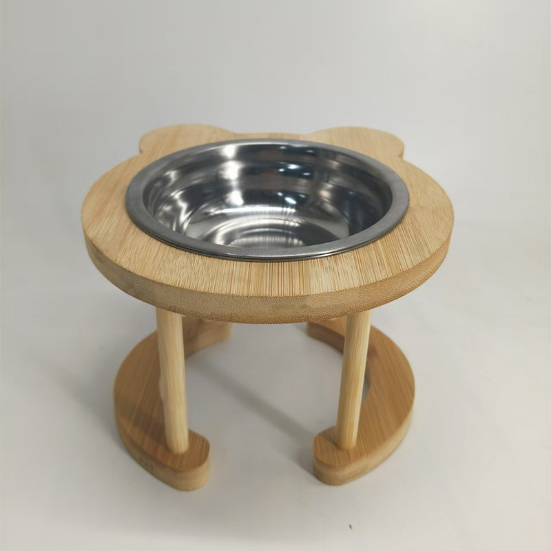 대나무 고양이 그릇 랙-더블 그릇