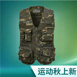 迷彩马甲可印LOGO男休闲春秋坎肩中年多口袋钓鱼背心爸爸纯棉马夹