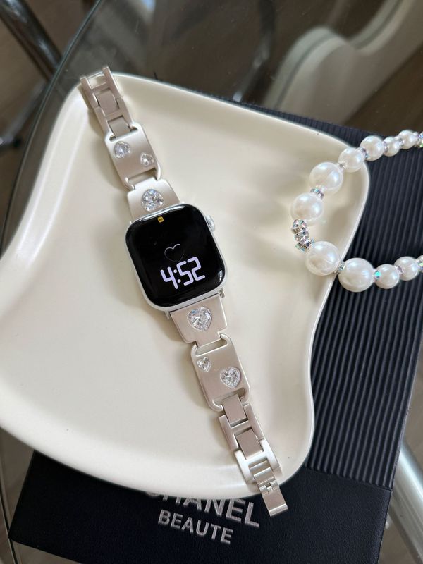 Apple Watch iwatch 10th Generation 987654Ultra/SE に適したピーチ ハート ダイヤモンド メタル リング ストラップ|undefined
