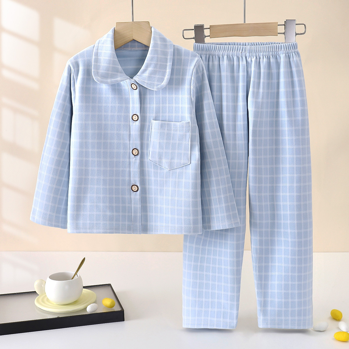 New otoño-invierno niños y niñas pajamas con solapa Cardigan conjunto de ropa infantil de ternero al por mayor