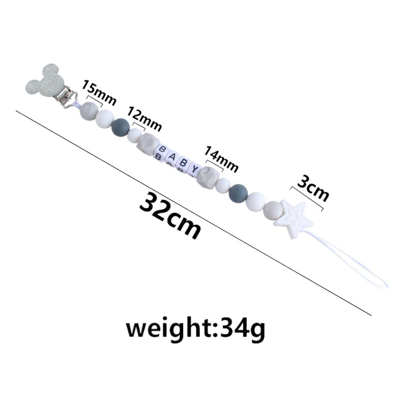 Nuevo Bebé Productos silicona mordedor chupete cadena DIY bebé nombre chupete cadena anti-perdida