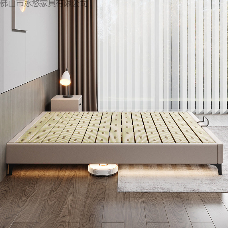 All Solid Wood Tatami Without Bedside Row Frame Bed Frame Single and Double Low Bed 1.5m Bedroom Small and Medium-Sized Apartment Edge-To-Edge Bed