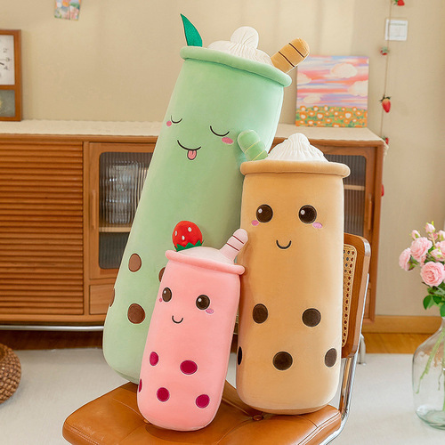 Large cute fruit milk tea cup long pillow plush toy milk tea cup shape plush toy sleeping pillow