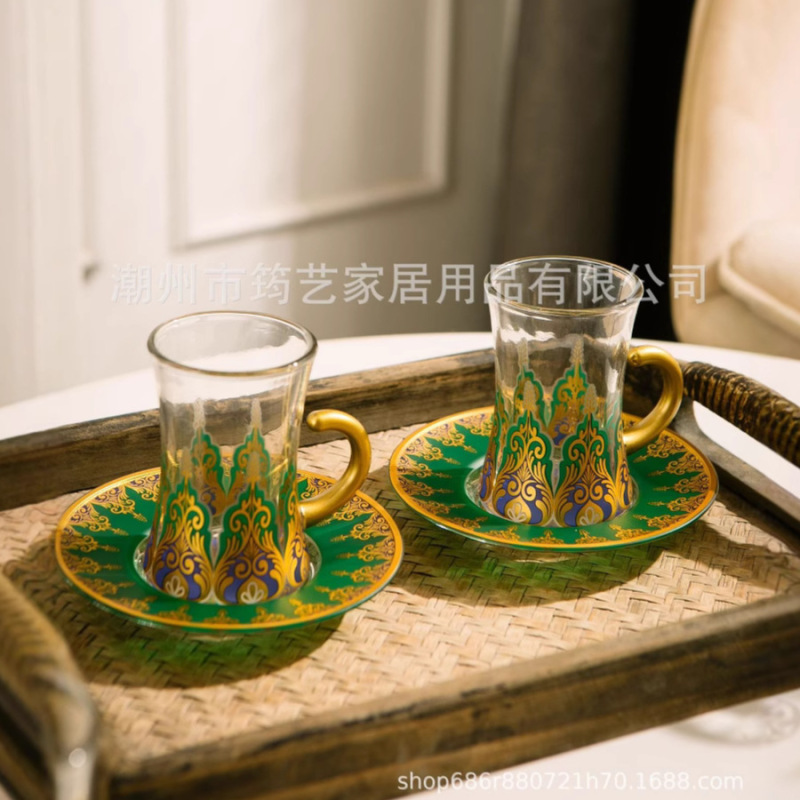 Cross-Border Export of Turkish Specialty Glass Coffee Cups, Saucers, Tea Cups, Candy Cups, Set Gift Boxes, Exotic Style, Light Luxury
