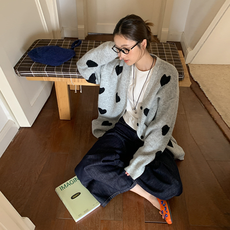 [통관 안 반환 불변] MOXI 13 선 스웨터 여성 한국 명암 긴 니트 스웨터 카디건 재킷