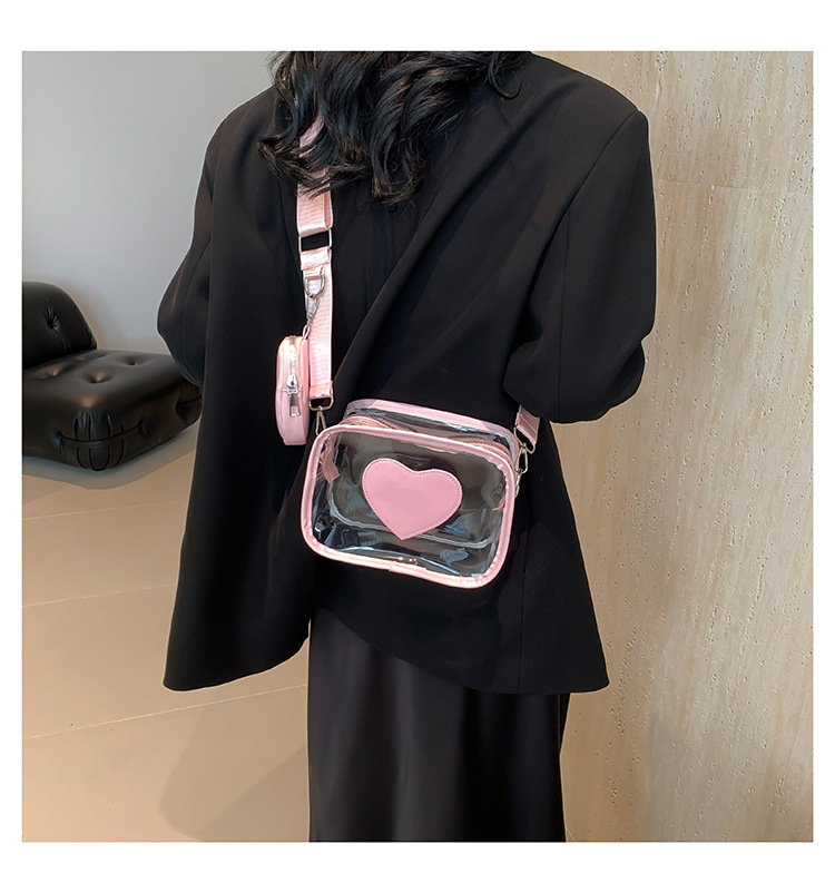 405g Weight Zipper Closure Type Single Shoulder Strap Strap Type Square Bag Bags Type Casual Occasion PVC Material Heart Shape Pattern Spring&Summer Season Women's Gender Streetwear Style Square Shape Women's PVC Heart Shape Streetwear Square Zipper Square Bag 5