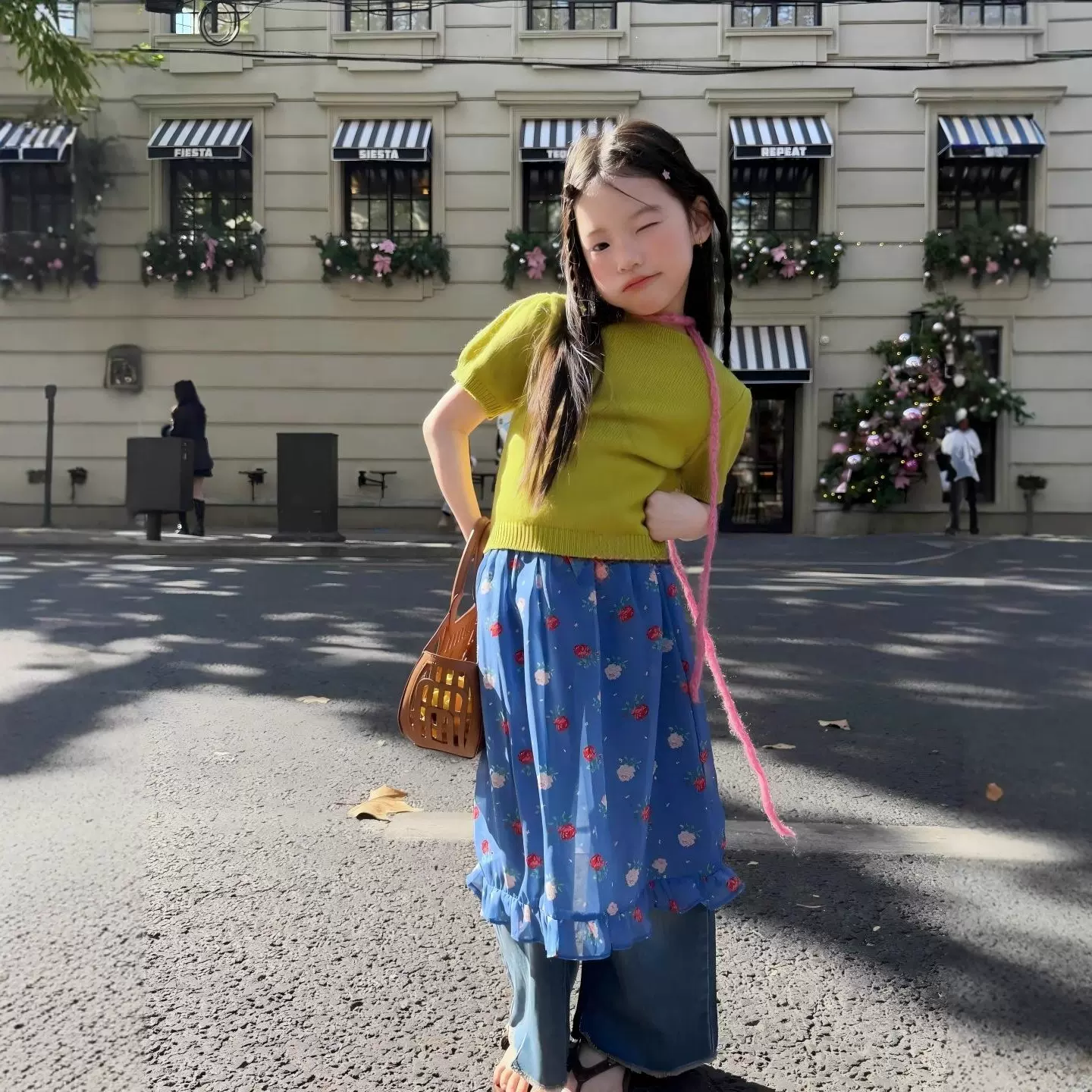 女童套装26春夏季新款ins风柔软短袖毛衣儿童洋气时髦碎花阔腿裤