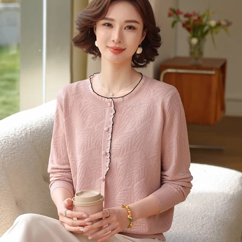 Mom's Spring Round-Neck Knit Sweater Top 2026 New Style for Middle-Aged and Elderly Women, Spring and Autumn Thin Stylish Base Sweater