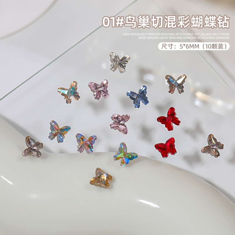 Super flash nido de pájaro cortar mariposa taladro de manicuras nuevo taladro K9 tridimensional de alta calidad punta fondo mezcla de mariposa decoración al por mayor