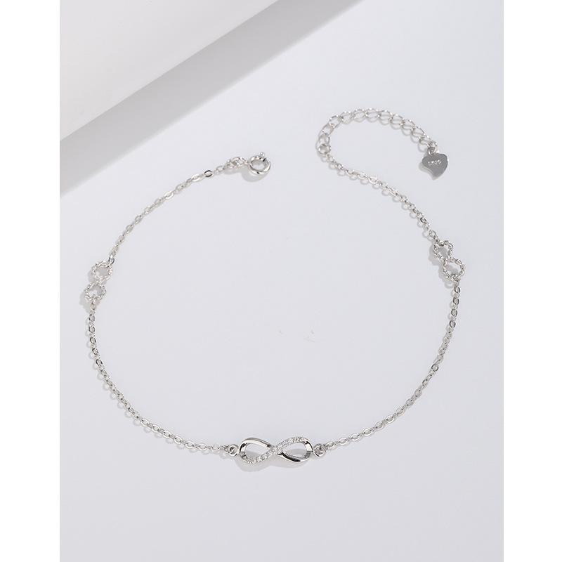 925 plata esterlina bucle ilimitado tobillera de 8 palabras para niñas simple estilo coreano nicho de alto grado Cadena de pierna verano Cadena de pie desnudo