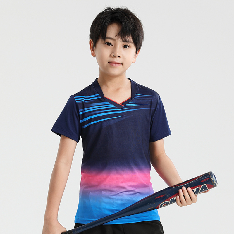 Seco rápido transpirable poliamonio bádminton set hombre y mujer V-cuello chaqueta deportiva para niños logotipo de impresión de adultos