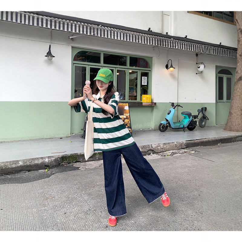 宽松百搭复古花边直筒薄牛仔裤2025秋季新款显瘦阔腿小个子裤子女|undefined