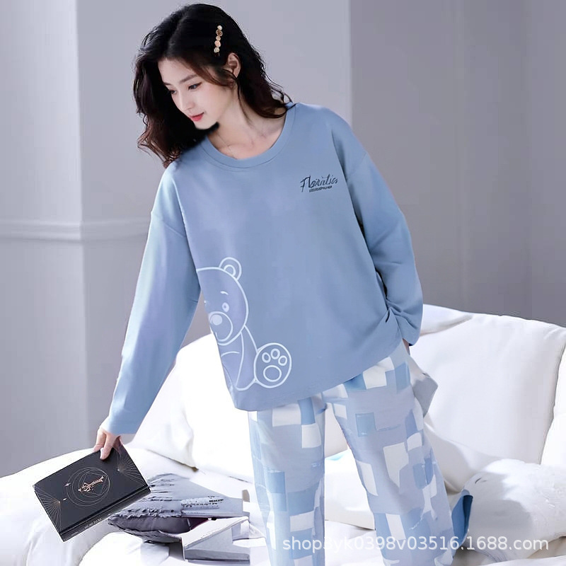国境を越えた人気の女性用パジャマ春と秋の長袖2025新しいかわいいシナモン犬女子学生ホーム服セット|undefined