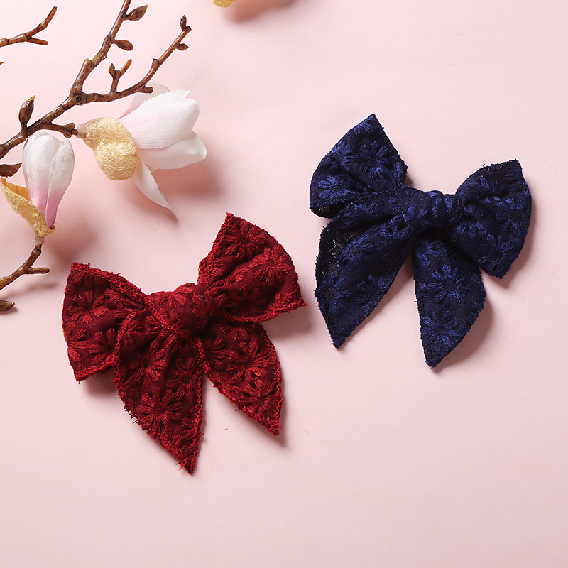 Children's Hairpin Embroidery Girl Bow Hairpin Cotton Linen Clip display picture 4
