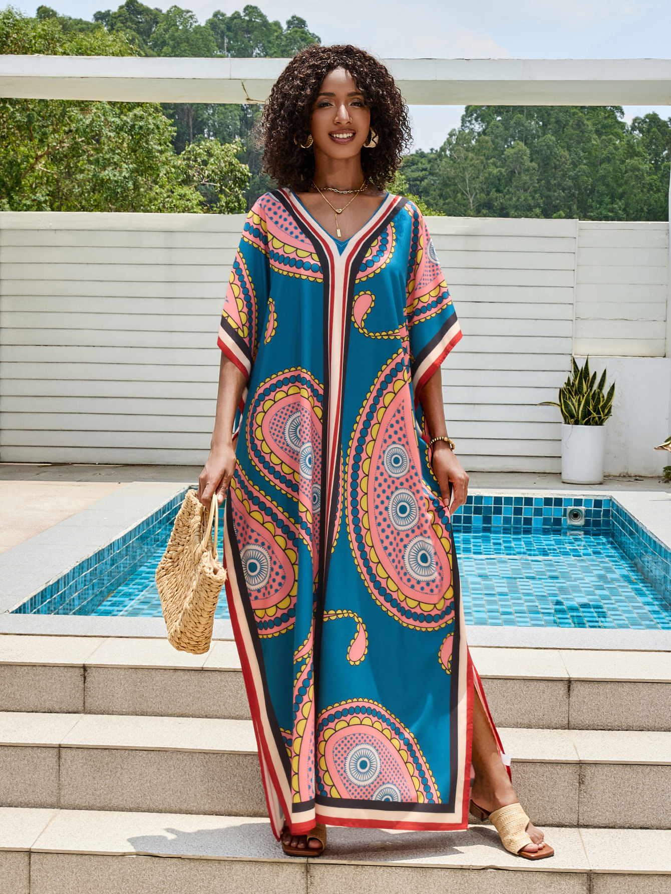 Camiseta de playa impresa suelta vestido de vacaciones bikini camiseta protector solar bañador exterior transfronterizo Amazon 5D346