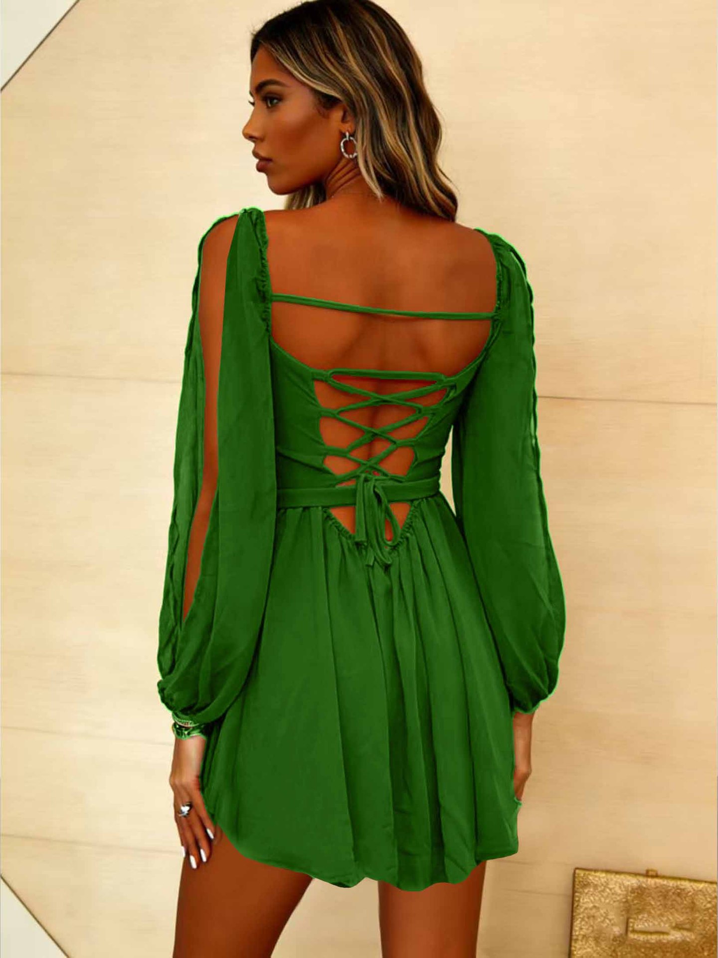 2026 European And American Cross-border Independent Site Elegant Sexy Casual Vacation Backless Lace-up Dress_ecoleips.com