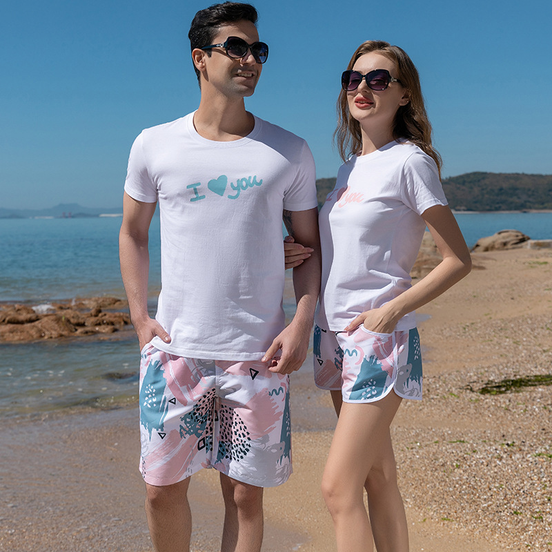 Pantalones de playa versión suelta de cinco puntos para hombres parque acuático bañador de aguas termales pareja vacaciones en el mar surf pantalones cortos de mujer de secado rápido