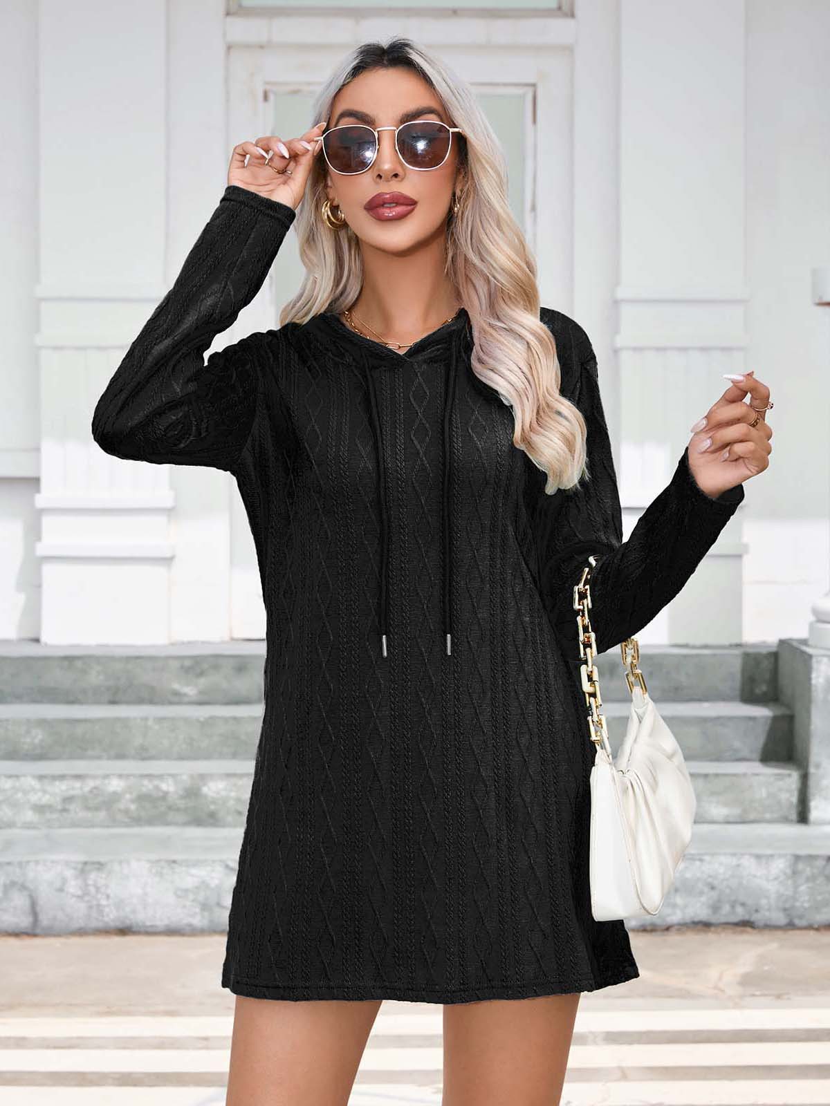 Women Clothing Autumn Winter Knitting Hooded Long Sleeve Dress