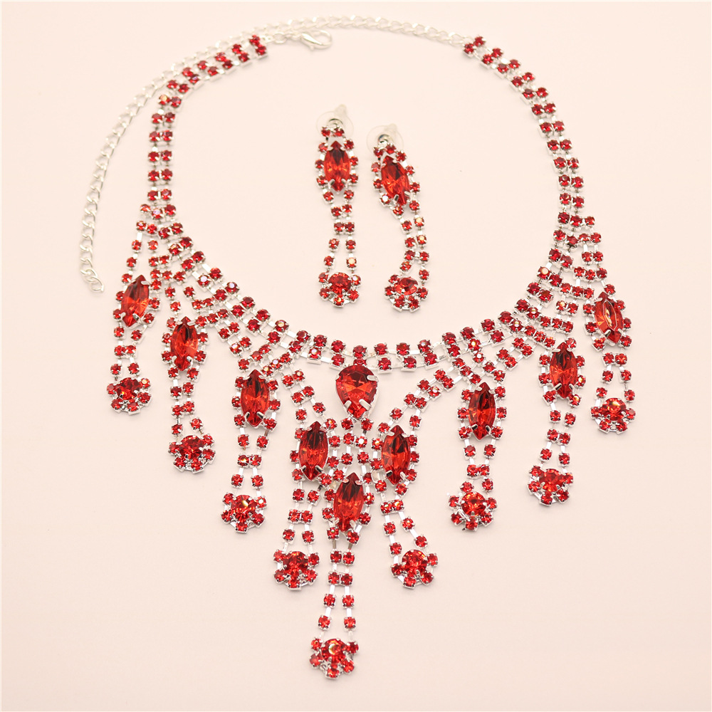 Lady Water Droplets Metal Inlay Crystal Rhinestones Womenu0027S Earrings Necklace