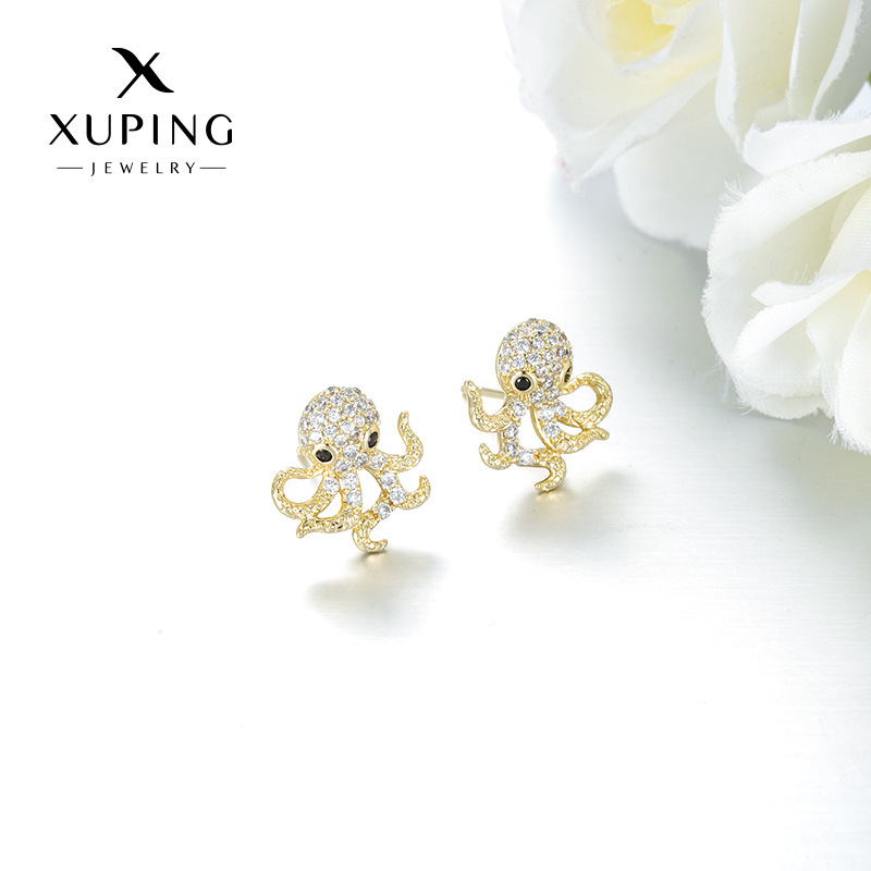 Nuevos y elegantes pendientes de pulpo con circonitas de Xuping, estilo festivo, versátiles y exquisitos, accesorios para las orejas al por mayor.