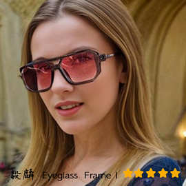 欧美跨境新款方框双梁太阳镜复古时尚的UV400太阳眼镜