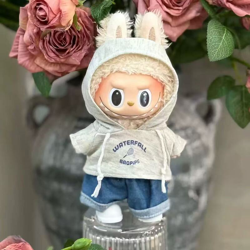 ラブブ labubu 座りパーティー 1、2、3 世代 17 センチメートルペンダント人形フード付きスウェットシャツジーンズベビー服|undefined