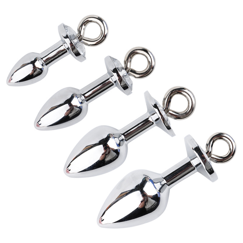 Metal Anal Plug with Diamond-Studded Pull Ring, Silver Aluminum Alloy, Wearable Design — detail image 9