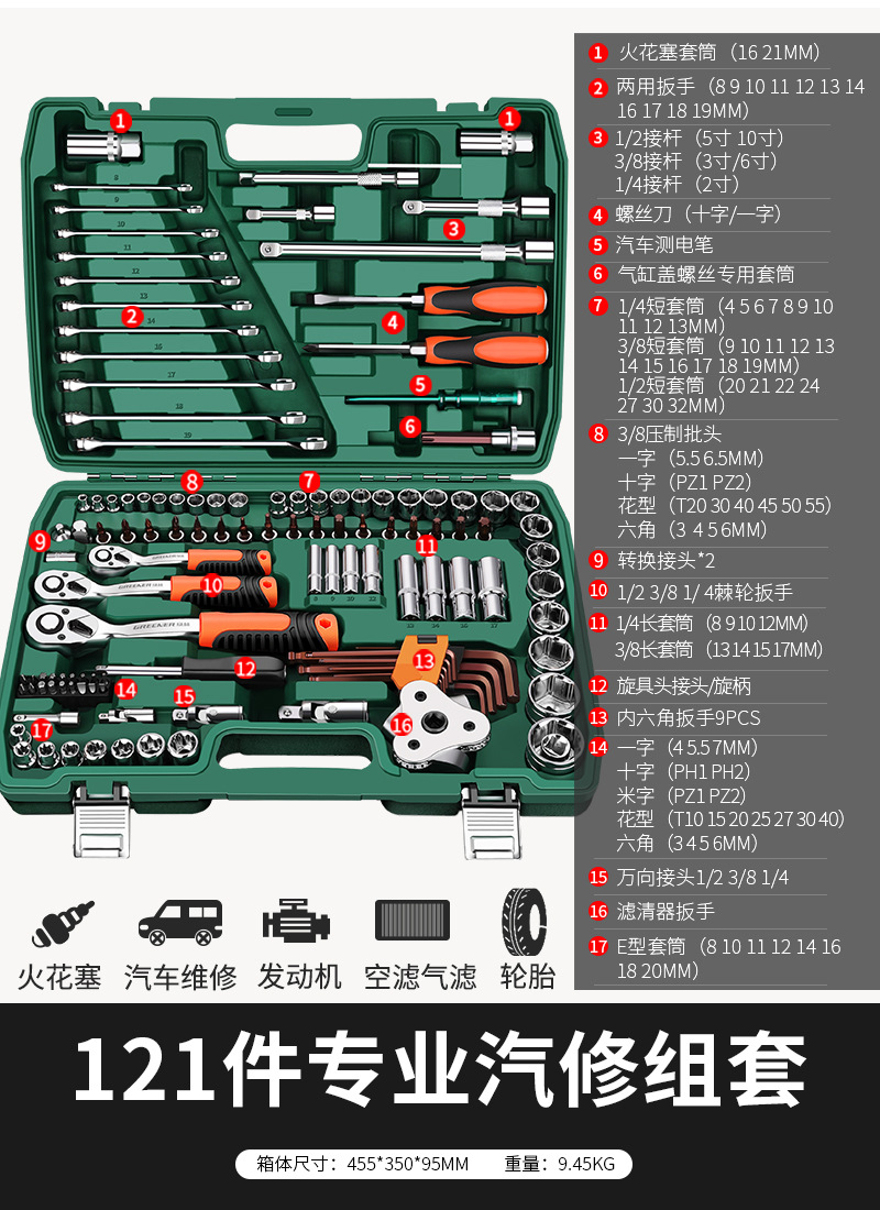 Automotive Repair: Shiyong Sheet Metal Spray Repair - upgraded-72-tooth-bent-handle-auto-repair-121-piece-set