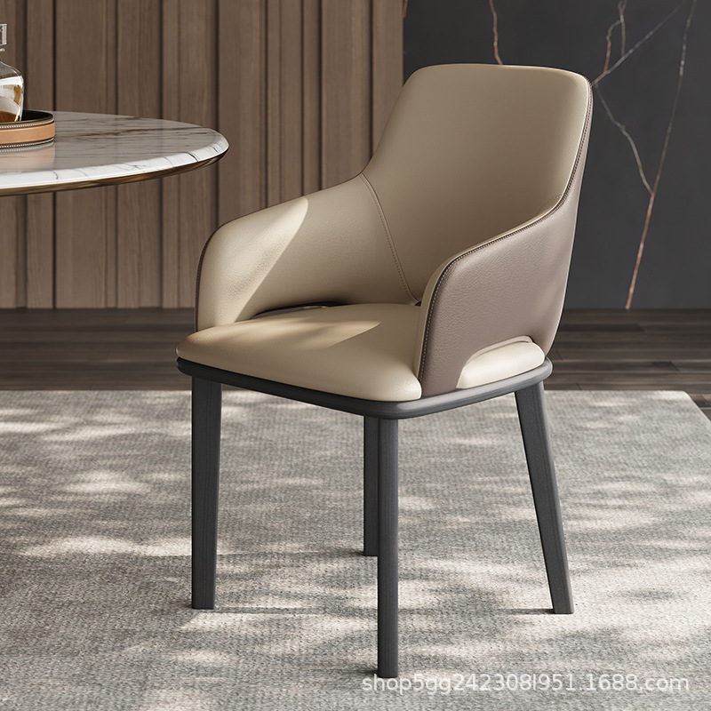 Solid Wood Dining Chair Nordic Modern Simple Home High-End Backrest Minimalist Restaurant Hotel Italian Light Luxury Leather Chair