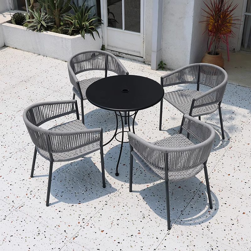 Mesas y sillas al aire libre, tienda de té con leche al aire libre, salón de café, ocio, impermeable, protector solar, jardín, balcón, combinación de ratán