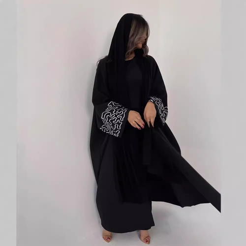 F425 E-commerce Dubai Arabic Embroidered Floral Abaya Robe Fashion Outerwear Abaya Robe