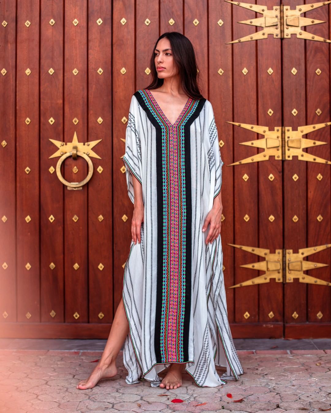 Camiseta de playa de viento nacional impresión de posicionamiento vestido de vacaciones bikini camiseta protector solar transfronterizo Amazon 5D31