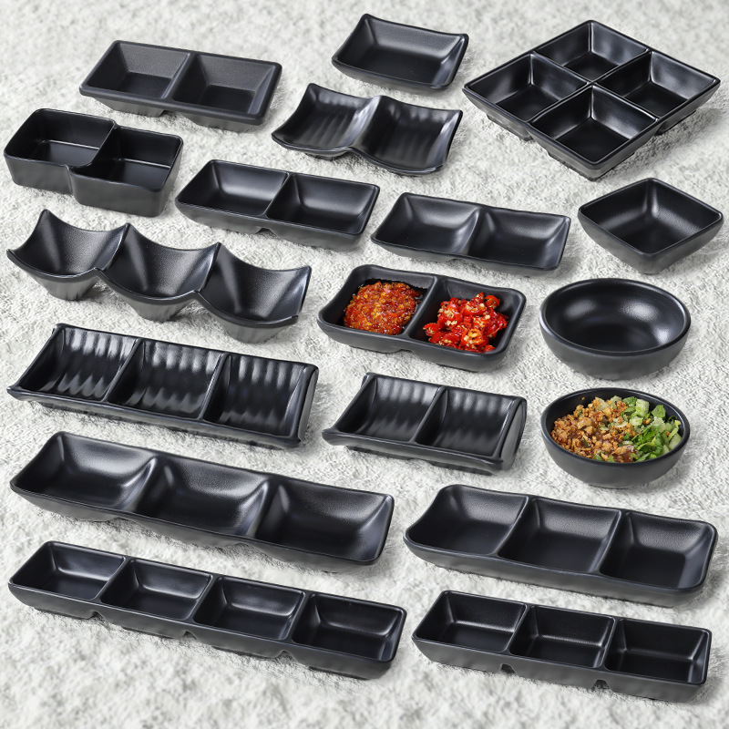 Black Melamine Imitation Porcelain Tableware Small Dish Plate Flavor Plate Hot Pot Sauce Plate Plastic Vinegar Plate Seasoning Small Plate