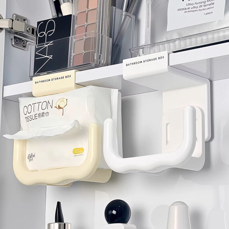 No-drill U-shaped tissue holder, wall-mounted bathroom storage rack for toilet paper, face wash, and wet wipes