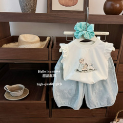 2025女童夏季套装新款花苞洋气可爱背心夏装儿童宝宝两件套