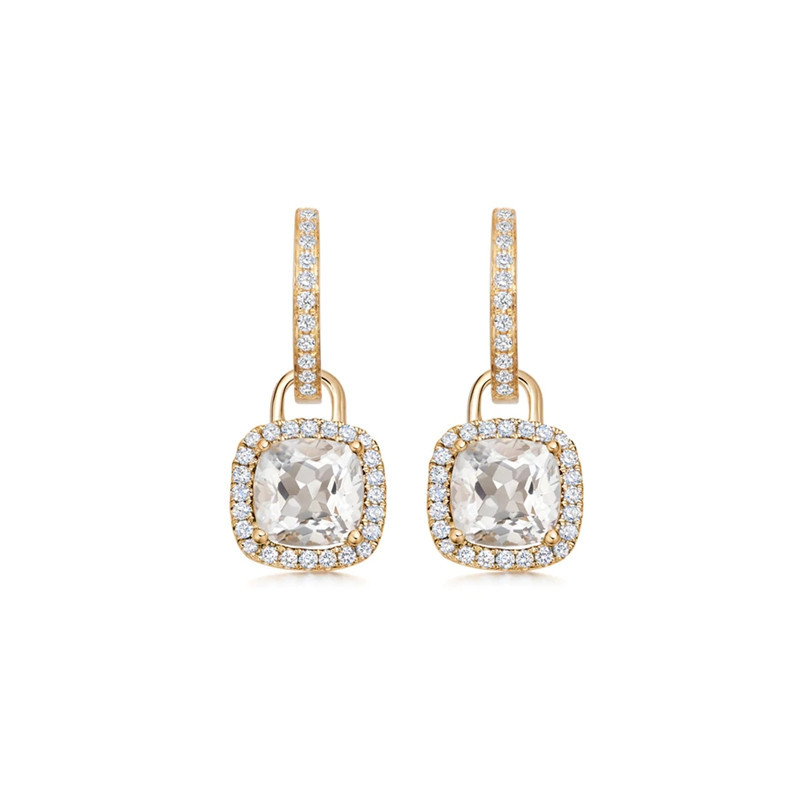 INS Style Square Sterling Silver Inlay Zircon Drop Earrings 1 Pair