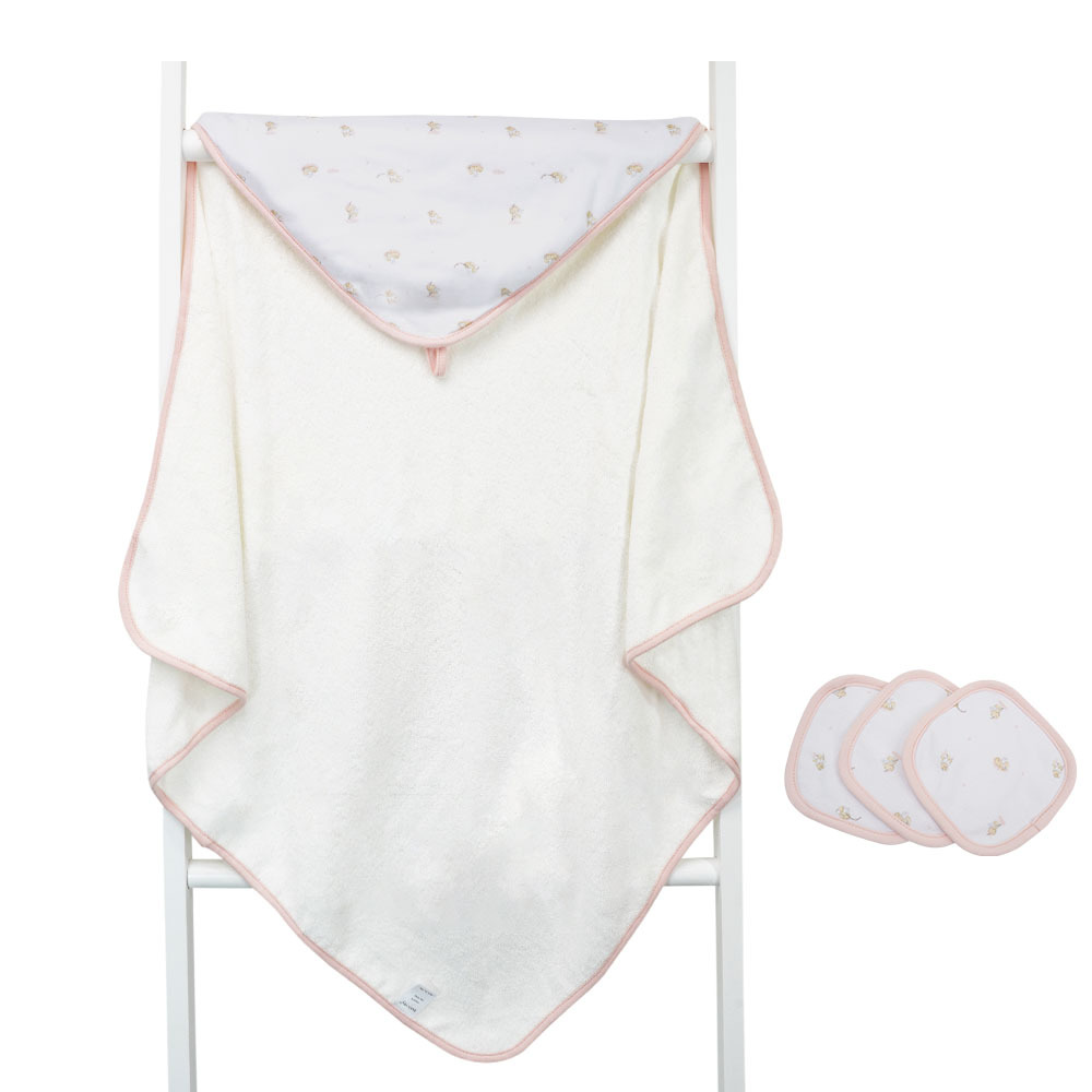 Baby toallas de baño con capuchón + toallas cuadradas set de algodón absorbente artículos de baño recién nacidos toallas de bebé con capuchón