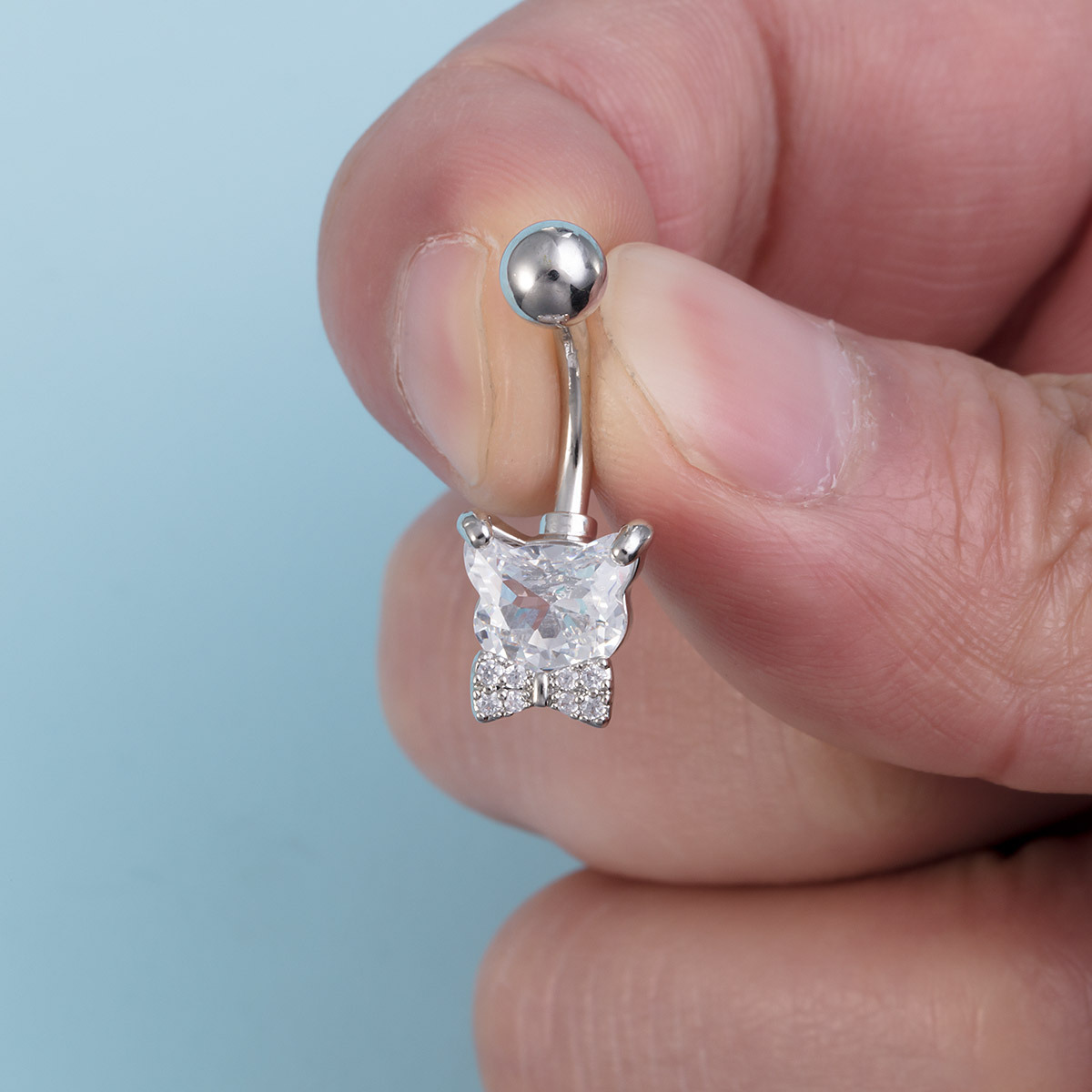 Navel Rings Belly Button Ring Stainless Steel Zircon Cat Devil_voghion.com