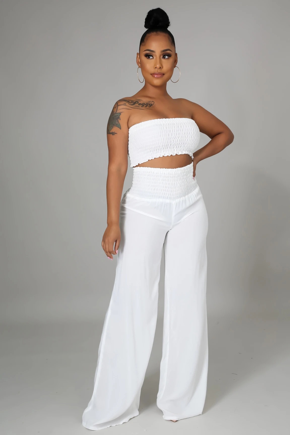 casual tube top backless high waist wide-leg solid color top and trousers suit NSXLY119734