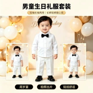 儿童西装套装男童周岁生日礼服男宝宝西装花童婴儿主持人长袖衬衫