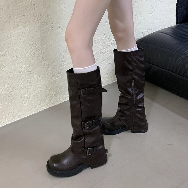 长靴女2025秋冬新款女靴皮带扣靴子长筒靴裤管靴机车靴西部牛仔靴|undefined