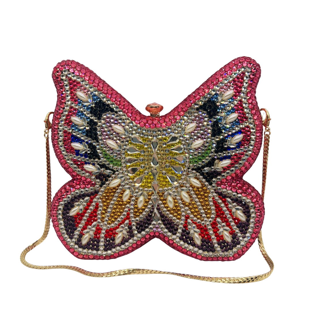 Clutch nữ đính đá cao cấp hình bướm dạ hội — Phấn màu, màu hồng, màu vàng, màu xanh nhạt chi tiết 7
