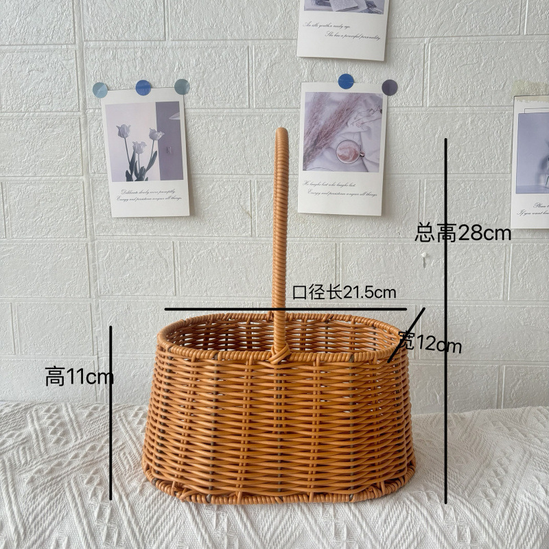 플라스틱 등나무 입 작은 바닥 큰 타원형 꽃 바구니