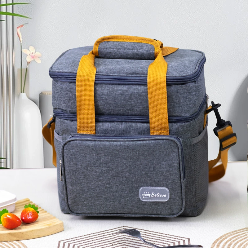 Cooled double-layer lunch box bag, hermetic handheld thermal bag