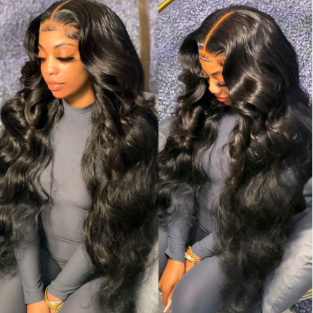 Cross-Border Wig European and American Women's Fashionable Chemical Fiber Headgear Black Medium Parted Long Curly Hair Big Wave Body Wig