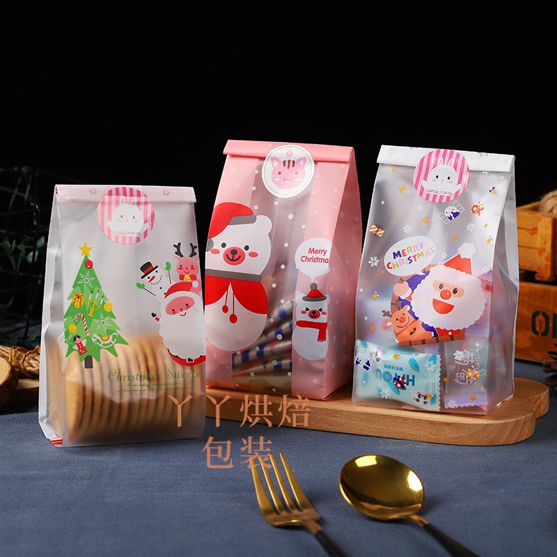 圣诞饼干半透明包装袋零食雪花酥牛轧糖烘焙食品袋机封袋50个