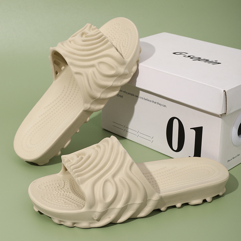 Large Factory Cross-Border Plus-Size Summer Men's Eva Slippers with a Stepping-On-Clouds Feel, Couple's One-Strap Fingerprint Slippers for Outdoor Beach Wear