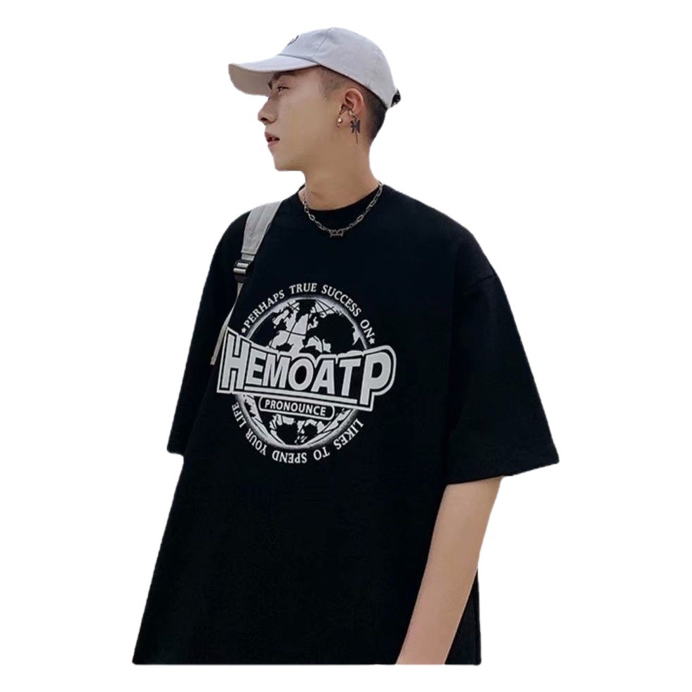 Carta de manga corta de los hombres de verano ins Marca de moda Hong Kong estilo camiseta suelta simple ropa de todo fósforo estilo Harajuku moda media manga