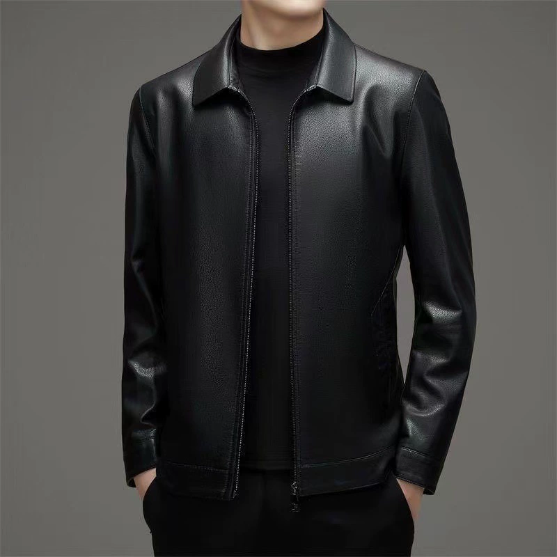 Распродажа: мужская кожаная куртка из натуральной кожи Haining с отложным воротником, новый стиль для мужчин среднего возраста, утепленное повседневное пальто.