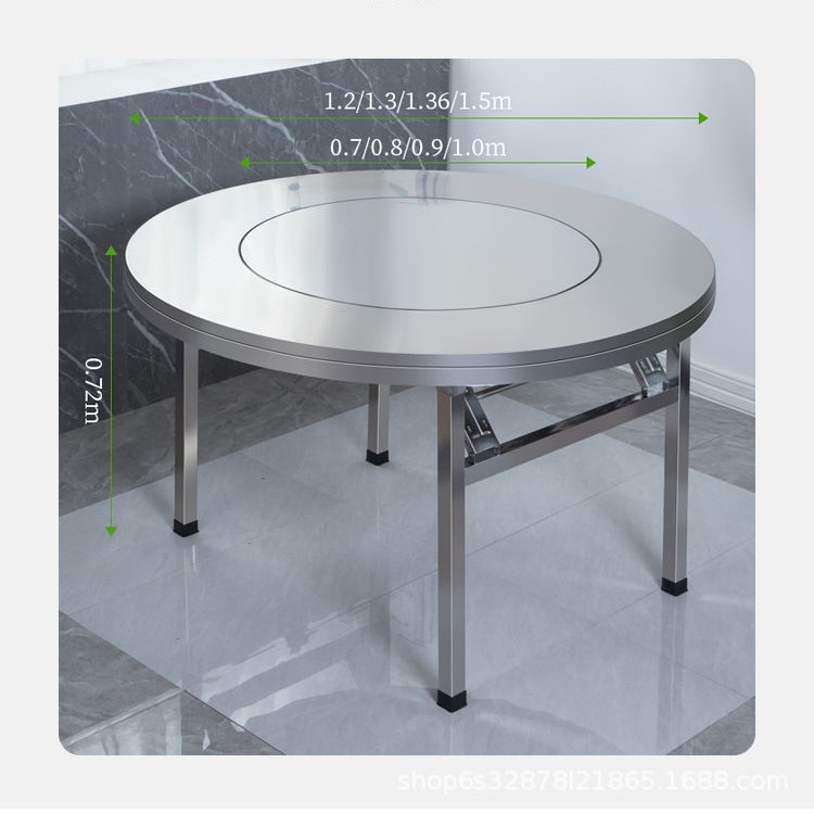 Mesa plegable de acero inoxidable gruesa, mesa de barbacoa comercial doméstica con mesa de comedor giratoria, mesa redonda doméstica plegable de acero inoxidable